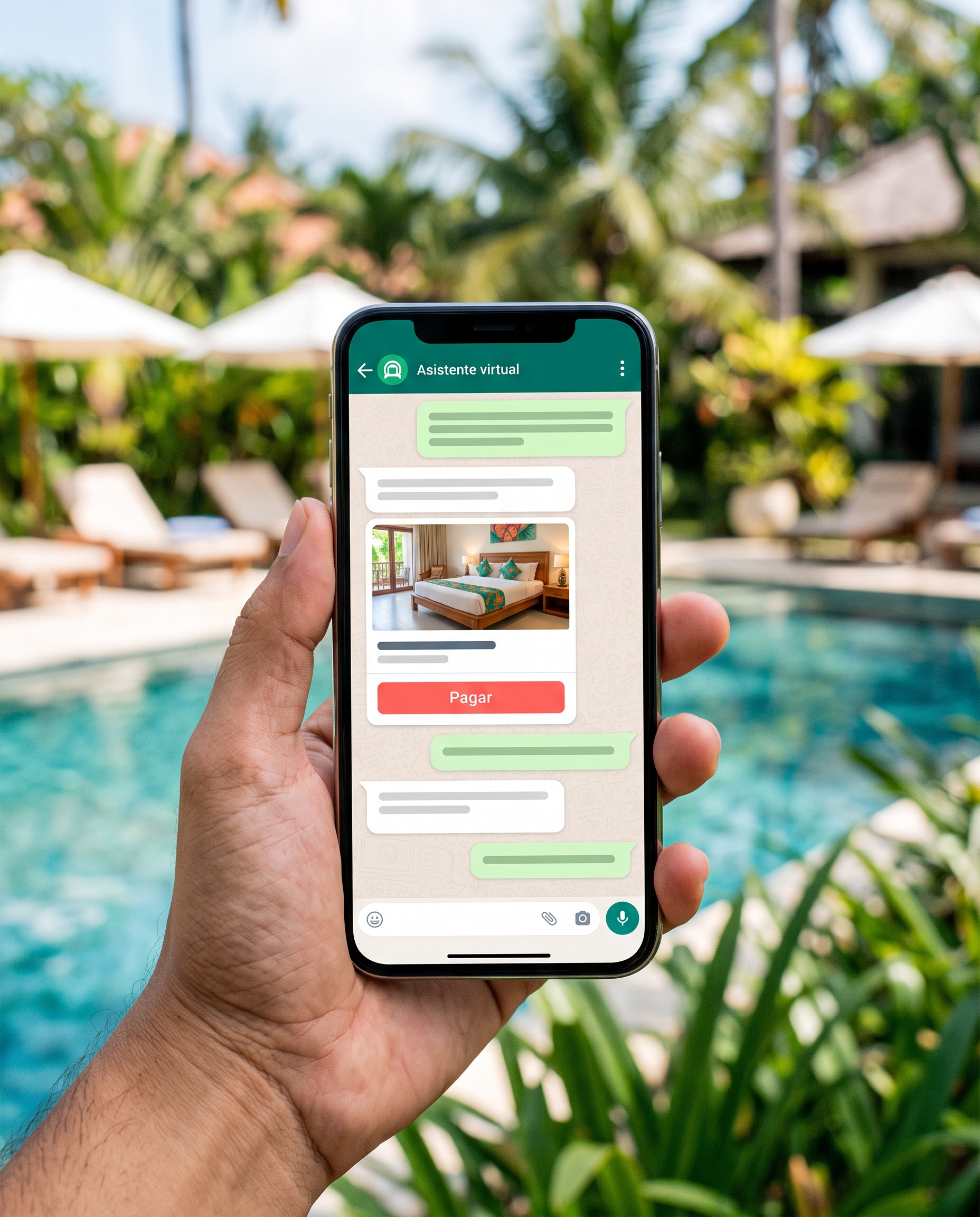 Huésped conversando con el agente IA de su hotel en WhatsApp